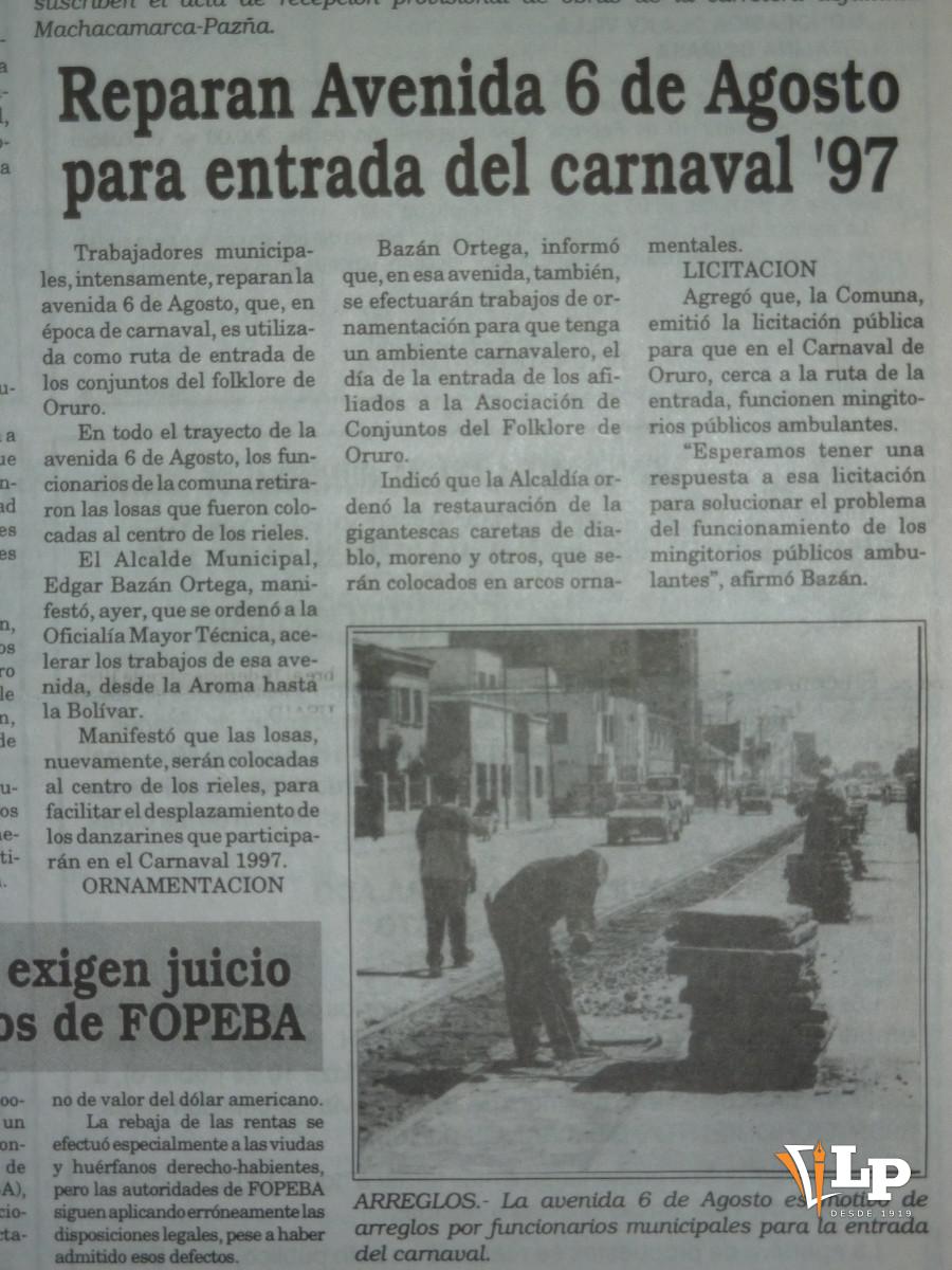 Publicación de La Patria sobre el carnaval