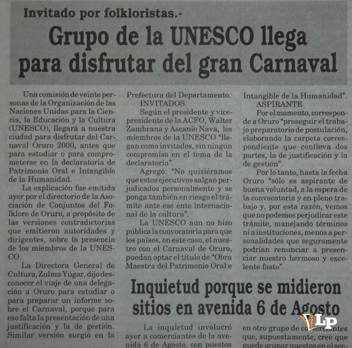 Publicación de La Patria sobre el carnaval