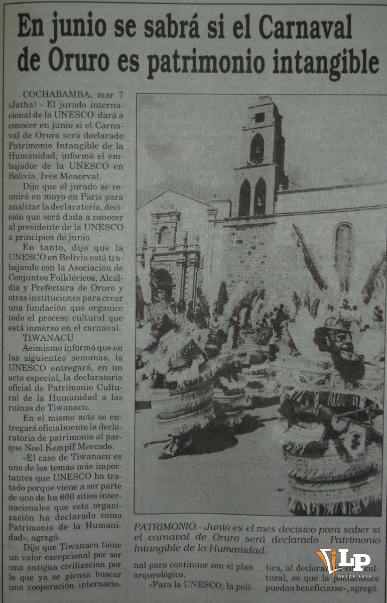 Publicación de La Patria sobre el carnaval