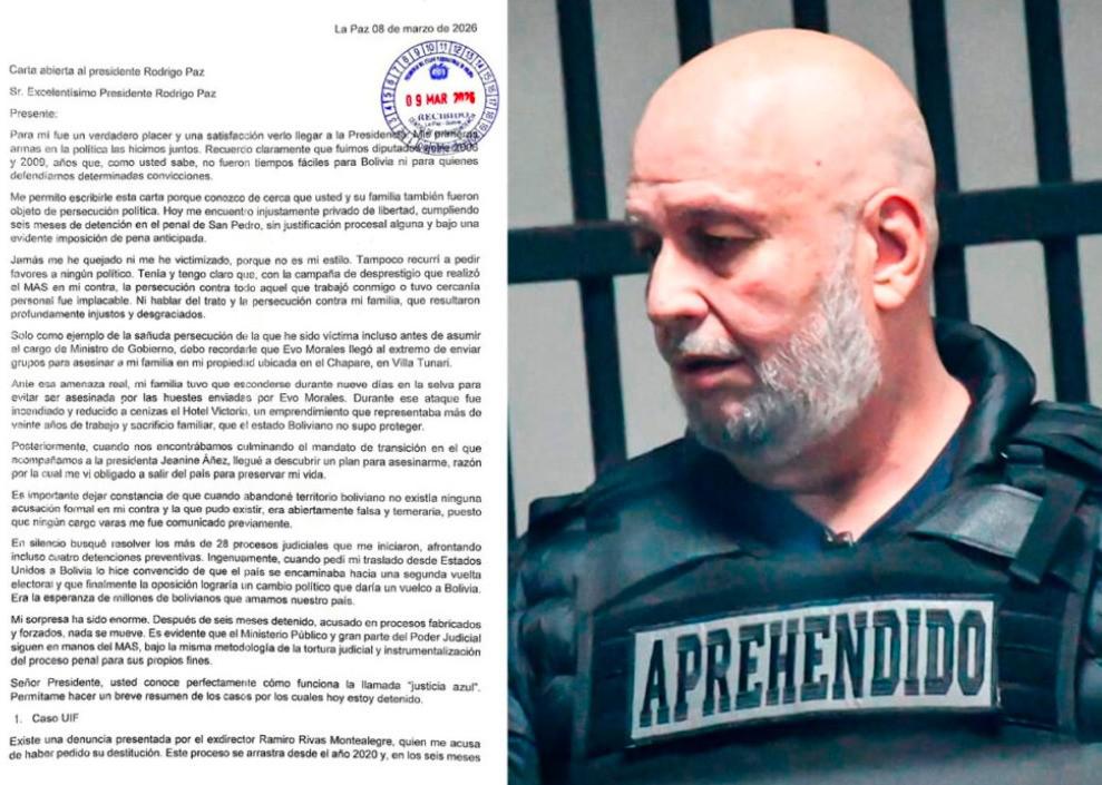 Carta por Arturo Murillo dirigida a Rodrigo Paz pide transparencia y revisión jurídica