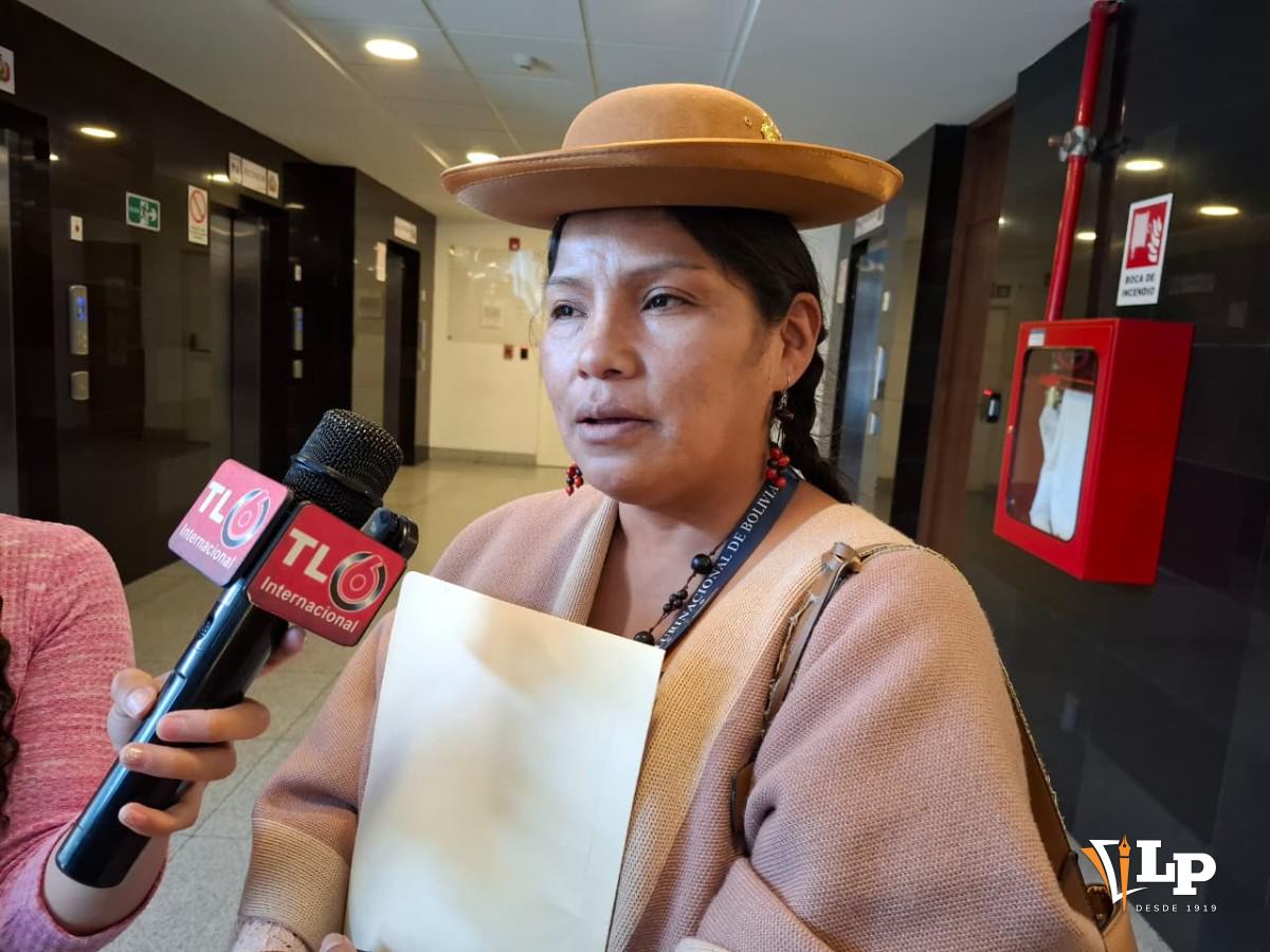 La senadora Ana María Crispín en conferencia de prensa