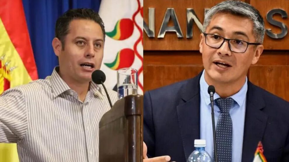 El vicepresidente Edmand Lara, y el ministro de Economía, José Gabriel Espinoza