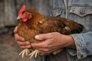 imagen referencial de un hombre manejando una gallina