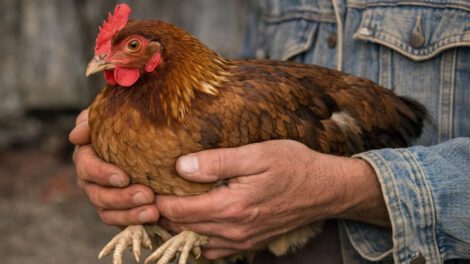 imagen referencial de un hombre manejando una gallina