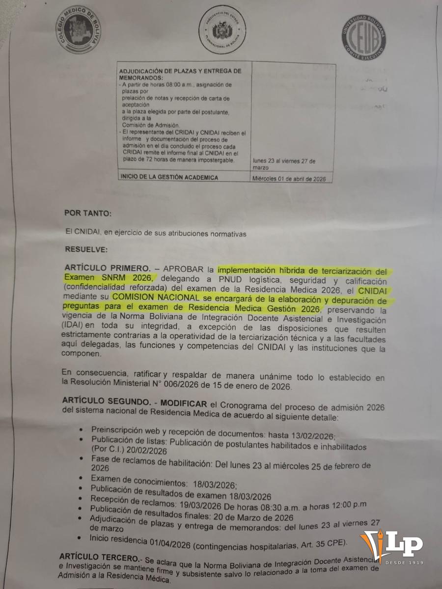 Parte de la Resolución Administrativa mostrada por Vargas
