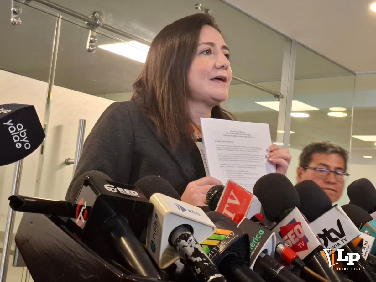 La diputada Mónica Fernández en conferencia de prensa