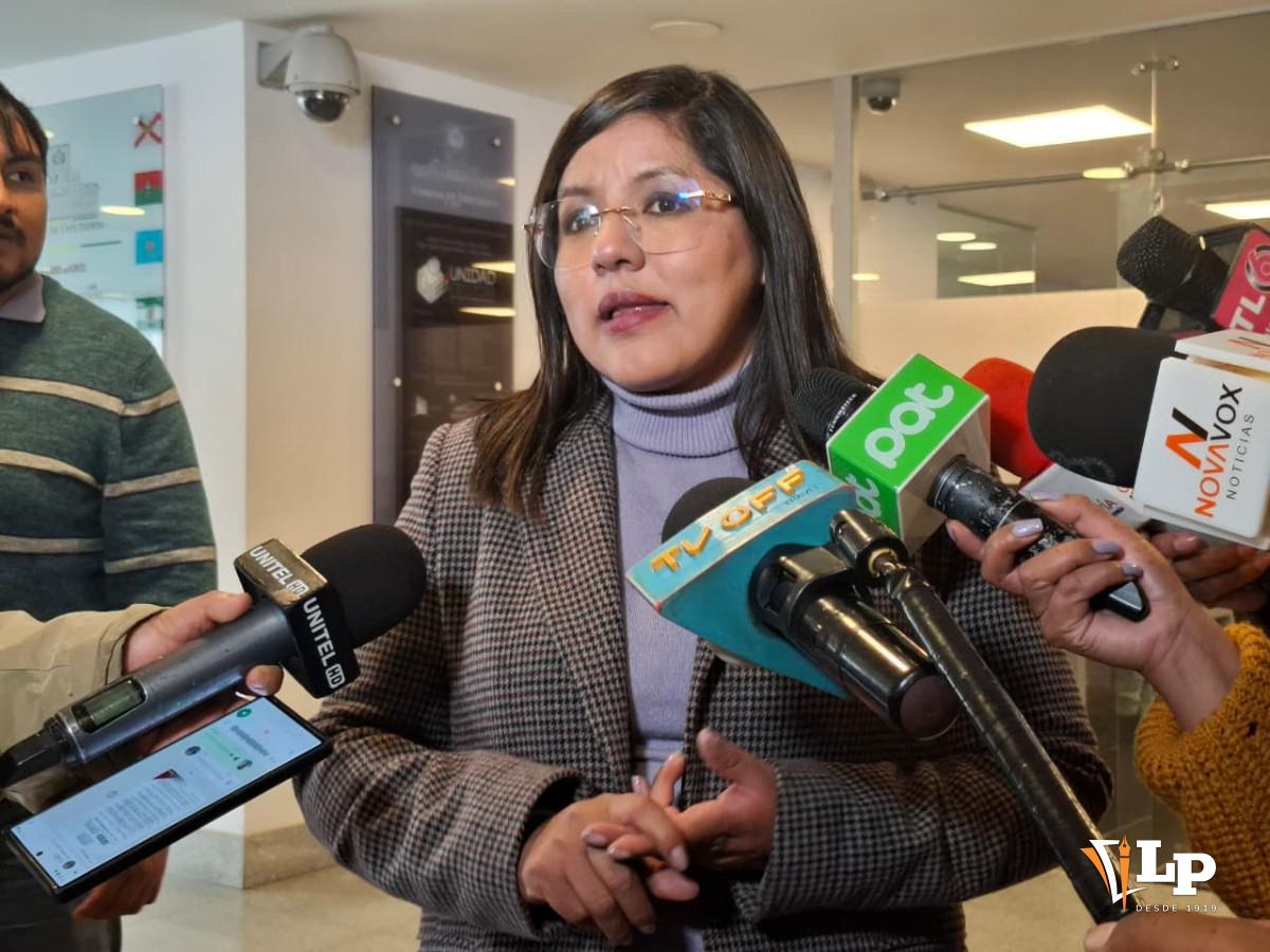 La diputada Lissa Claros en conferencia de prensa