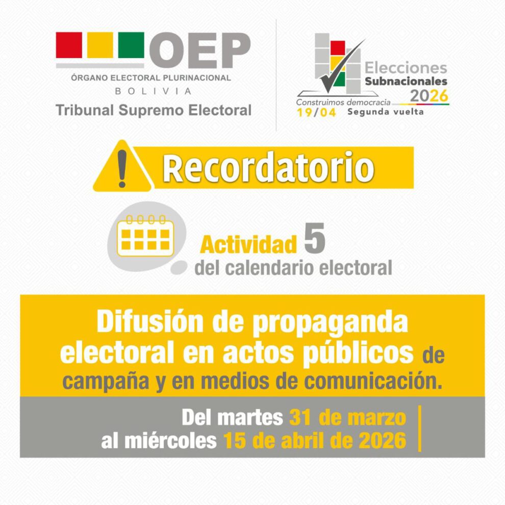 Difusión de propaganda electoral desde el 31 de marzo