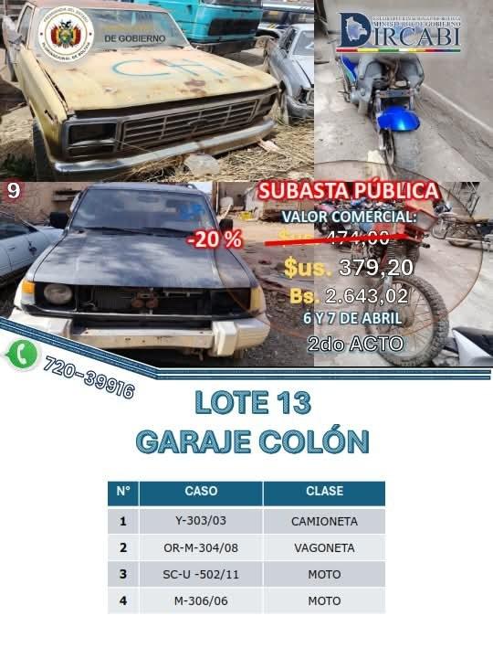 bienes incautados en subasta