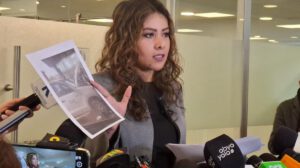 La diputada Adriana Jiménez en conferencia de prensa