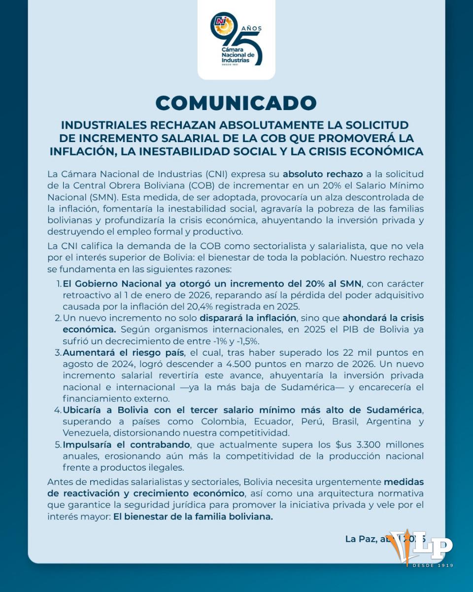 comunicado de la CNI