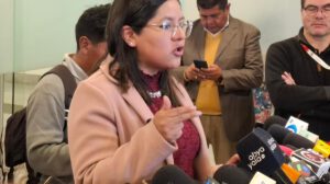 La diputada Lissa Claros en conferencia de prensa