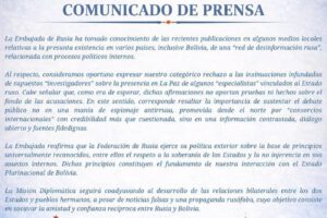 Comunicado oficial de la embajada rusa en el que rechazó las publicaciones de medios