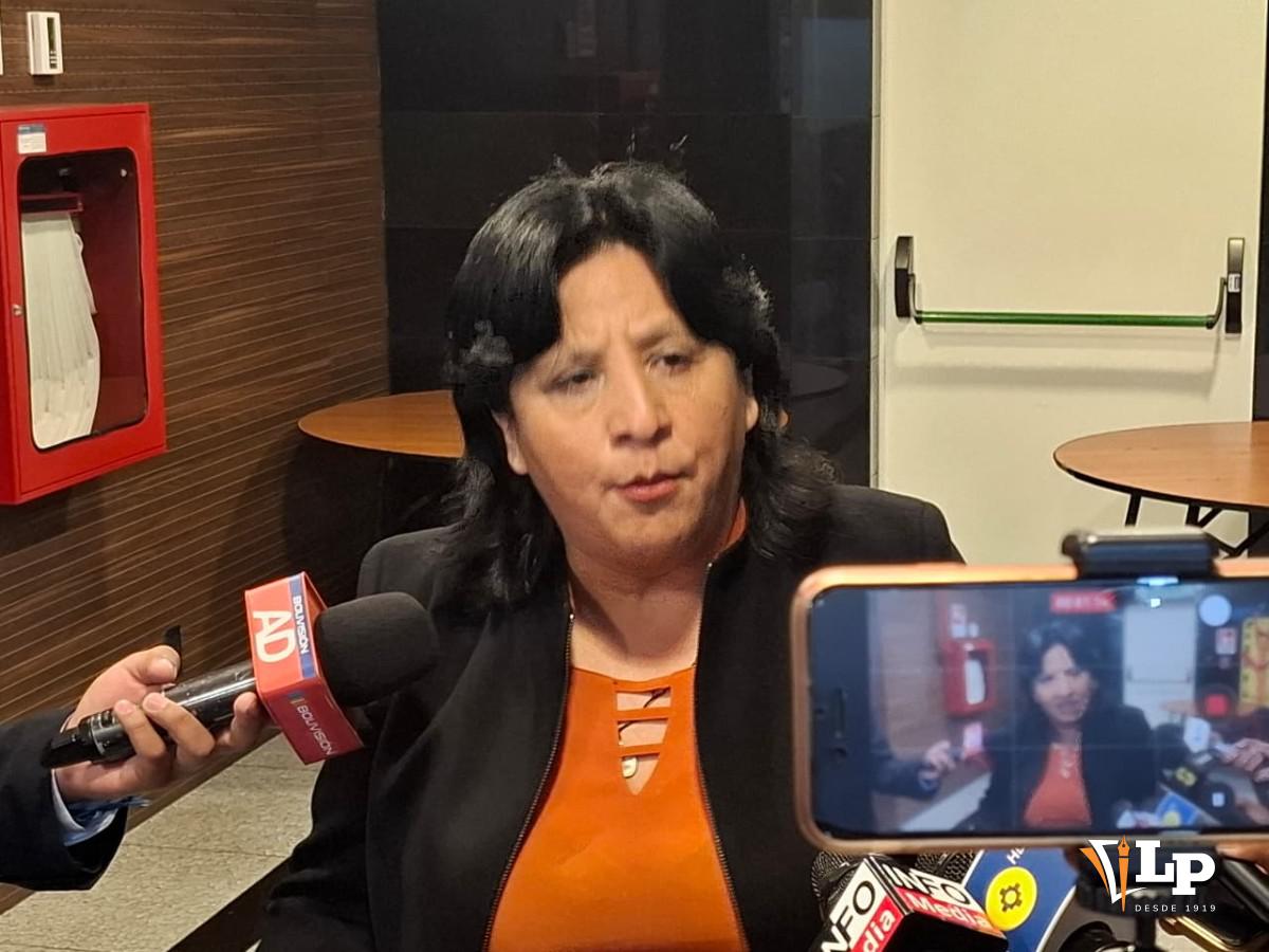 La diputada Bilbao en conferencia de prensa