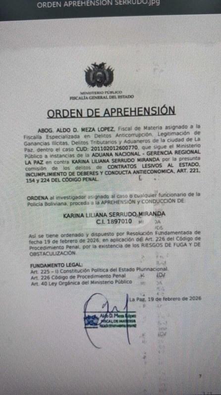 Orden de aprehensión contra Serrudo