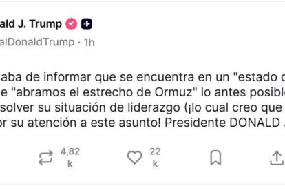 La publicación del presidente de Estados Unidos, Donald Trump en su red Truth Social