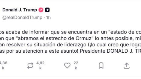 La publicación del presidente de Estados Unidos, Donald Trump en su red Truth Social