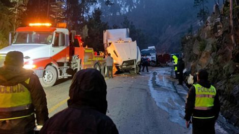 El tráiler volcó sobre la carretera, lo que resultó en cuantiosos daños materiales