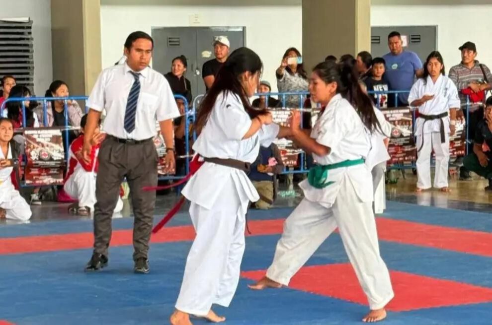 personas practicando karate