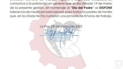 Comunicado del Ministerio de Trabajo sobre el Día del Padre