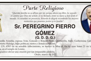 Parte Religioso: Sr. Peregrino Fierro Gómez