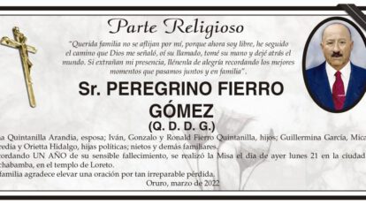 Parte Religioso: Sr. Peregrino Fierro Gómez