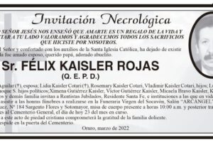 Invitación Necrológica para Félix Kaisler Rojas
