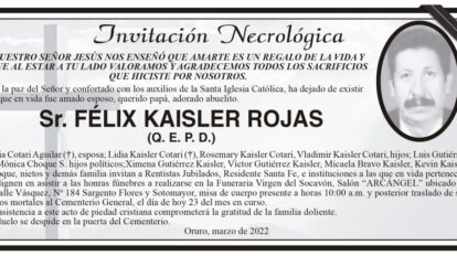 Invitación Necrológica para Félix Kaisler Rojas