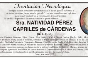 Invitación Necrológica de Natividad Pérez Capriles