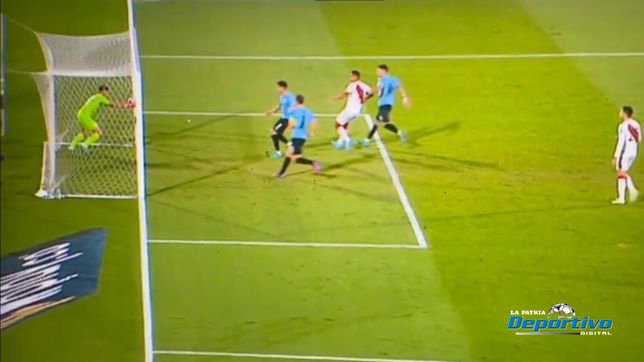 La pelota no entró toda en el partido Uruguay-Perú