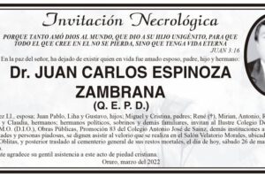 Invitación Necrológica: Dr. Juan Carlos Espinoza Zambrana