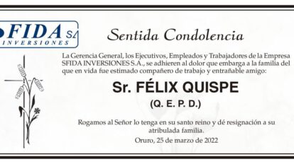 Condolencias por el fallecimiento de Félix Quispe