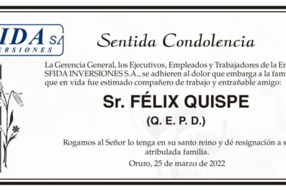 Condolencias por el fallecimiento de Félix Quispe
