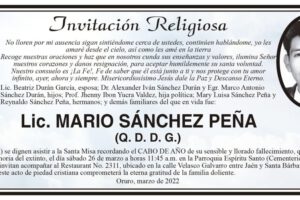 Invitación Religiosa en memoria de Lic. Mario Sánchez Peña