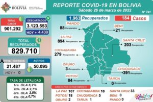 Covid-19 en Bolivia: 184 casos positivos reportados