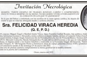 Invitación Necrológica para Felicidad Viraca Heredia