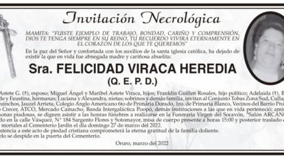Invitación Necrológica para Felicidad Viraca Heredia