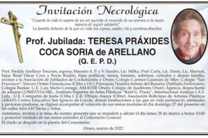 Invitación Necrológica de Teresa Práxides Coca Soria