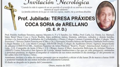 Invitación Necrológica de Teresa Práxides Coca Soria
