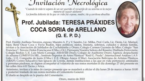 Invitación Necrológica de Teresa Práxides Coca Soria