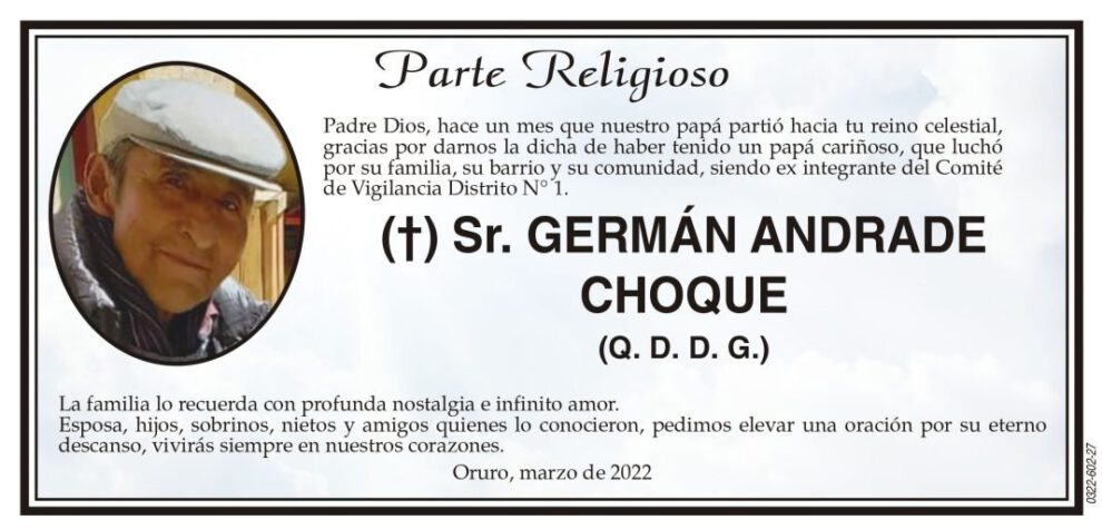Obituario de Germán Andrade Choque