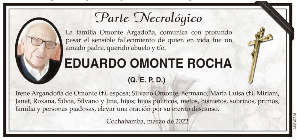 Parte Necrológico de Eduardo Omonte Rocha