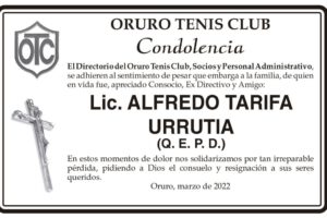 Condolencia por Lic. Alfredo Tarifa Urrutia
