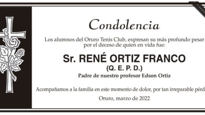 Condolencia por el fallecimiento de René Ortiz Franco