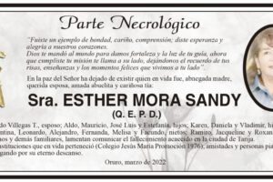 Parte Necrológico de Esther Mora Sandy