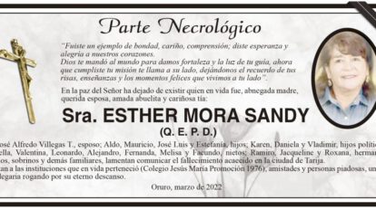 Parte Necrológico de Esther Mora Sandy