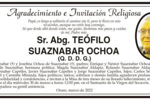 Agradecimiento e Invitación Religiosa por Teófilo Suaznabar Ochoa