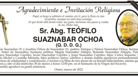 Agradecimiento e Invitación Religiosa por Teófilo Suaznabar Ochoa