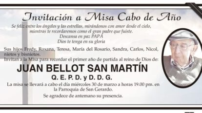 Invitación a Misa en recuerdo de Juan Bellot San Martín
