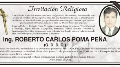 Ing. Roberto Carlos Poma Peña, un año de su partida